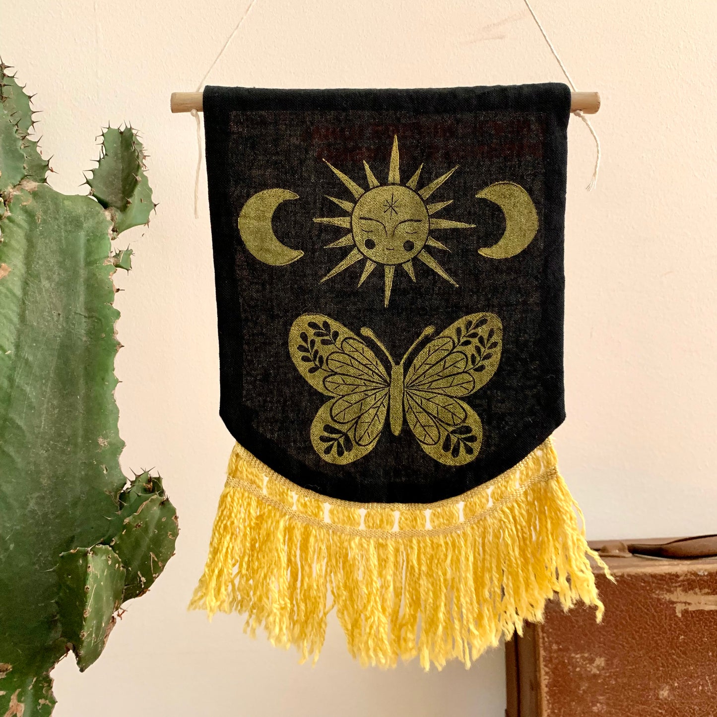 Block printed celestial wall hanging