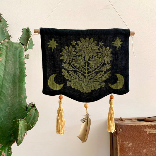 Wild daisy block printed wall hanging