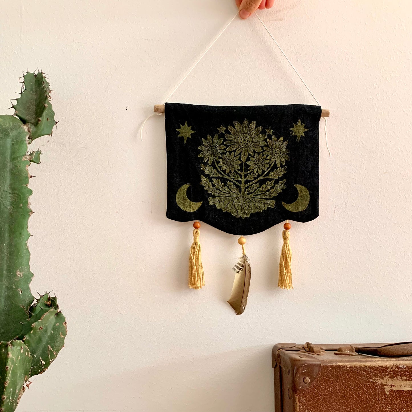 Wild daisy block printed wall hanging