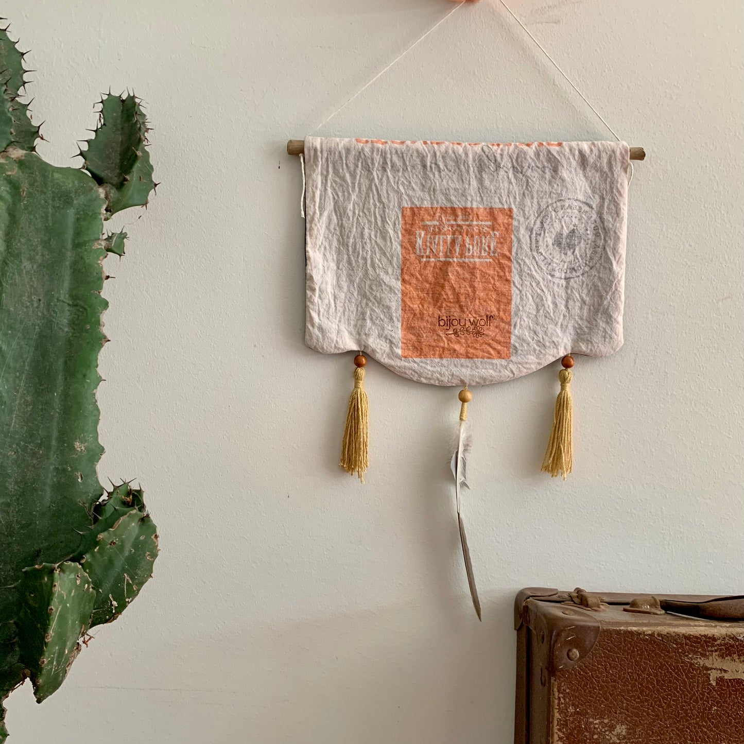 Block printed black linen butterfly wall hanging