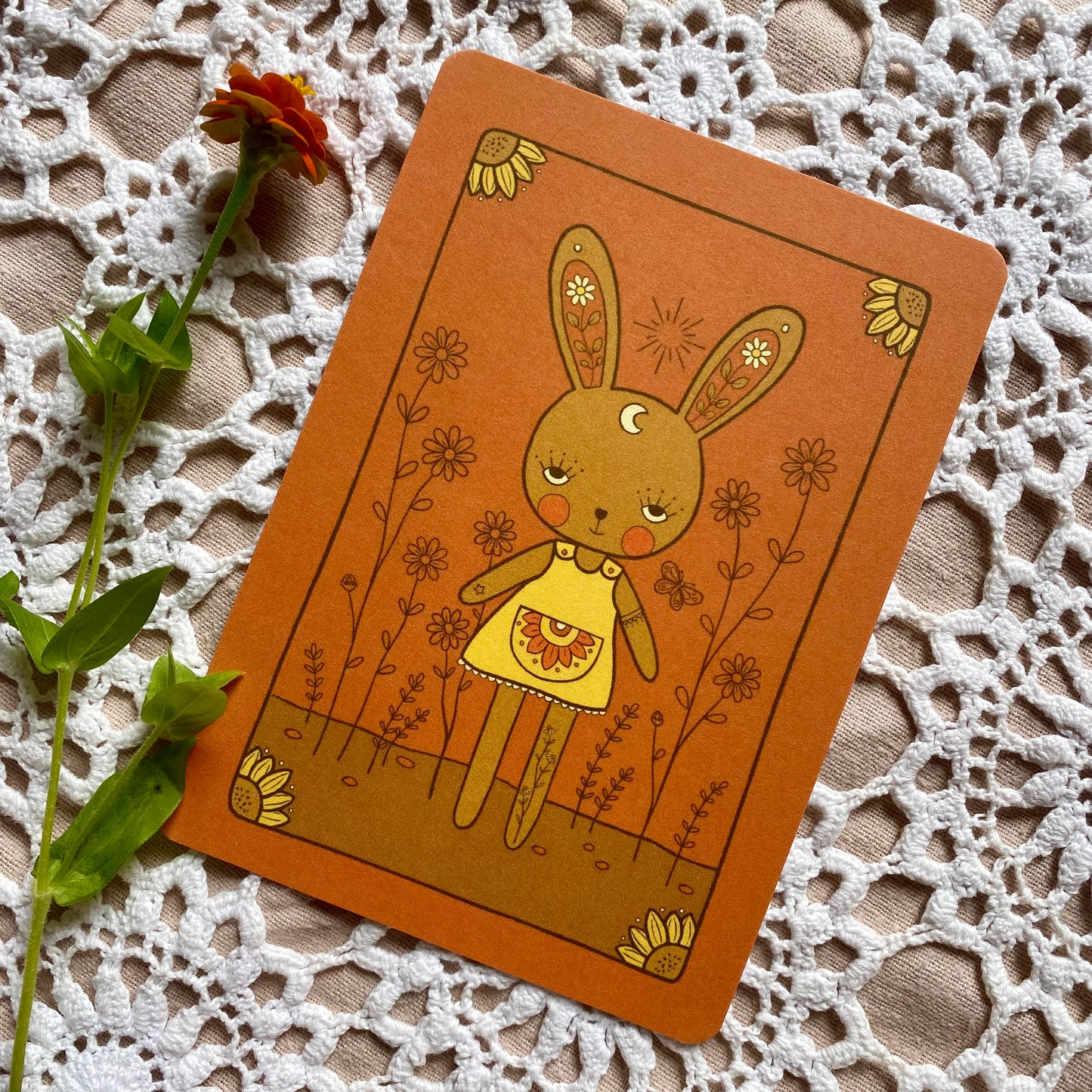 Bunny mini print postcard in sunshine