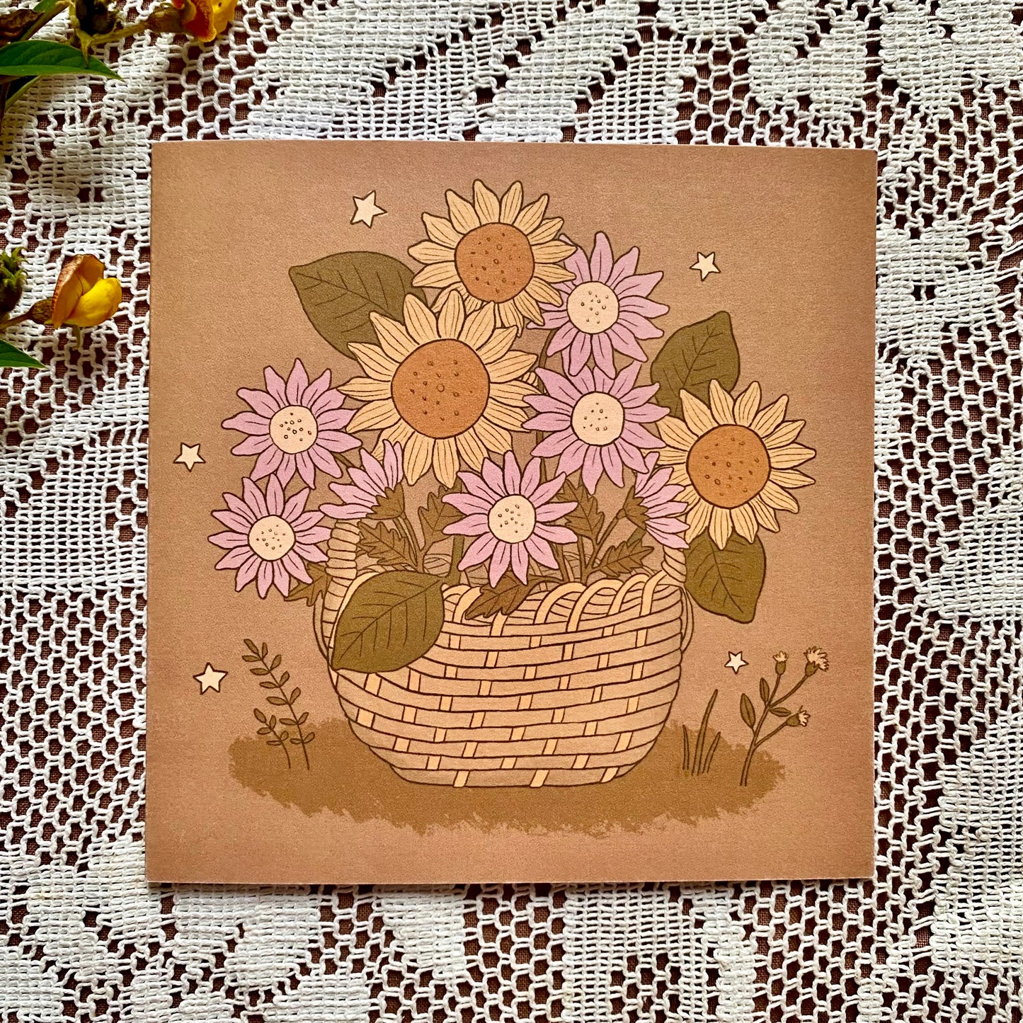 Collection of 5 earthy toned celestial sunflower greeting cards
