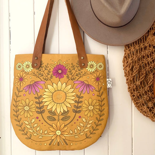 Folk sunflower bag in mustard