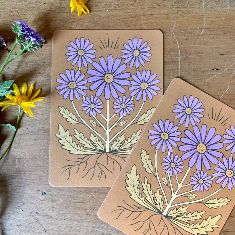 Wild daisy in ochre bohemian botanical postcard