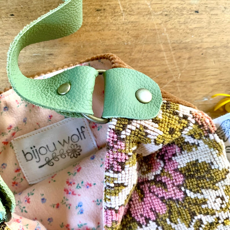 Kids vintage fabric bohemian treasure bag rose floral tapestry ooak unique