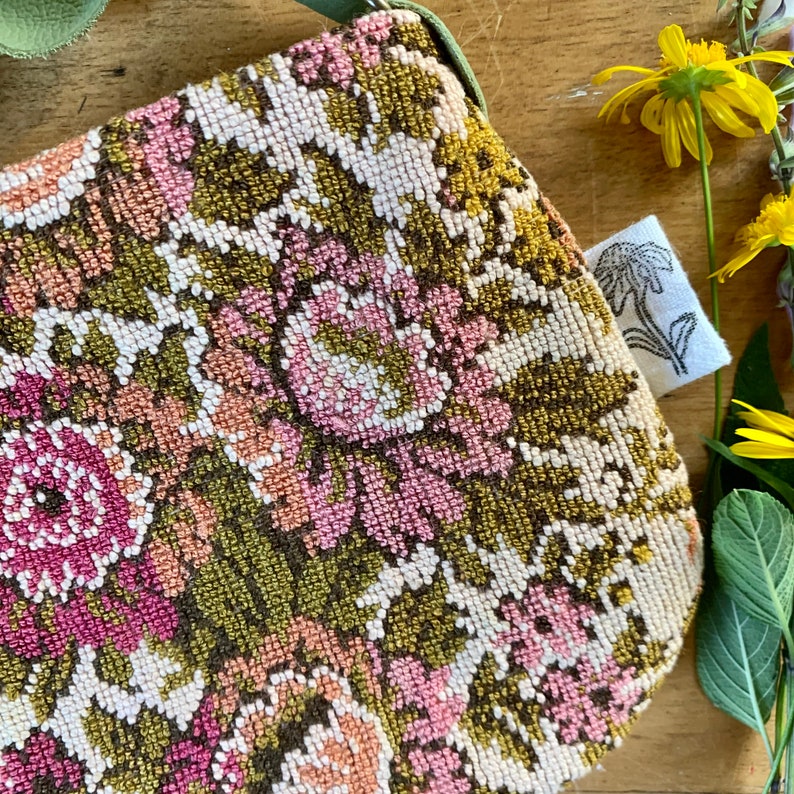Kids vintage fabric bohemian treasure bag rose floral tapestry ooak unique