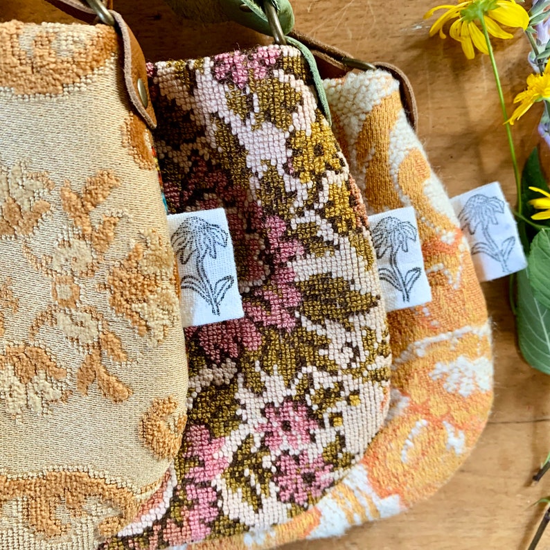 Kids vintage fabric bohemian treasure bag rose floral tapestry ooak unique