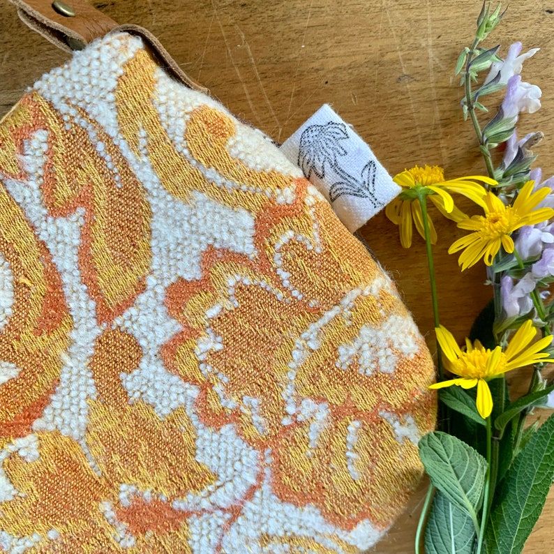 Kids vintage fabric bohemian treasure bag yellow tones tapestry ooak unique