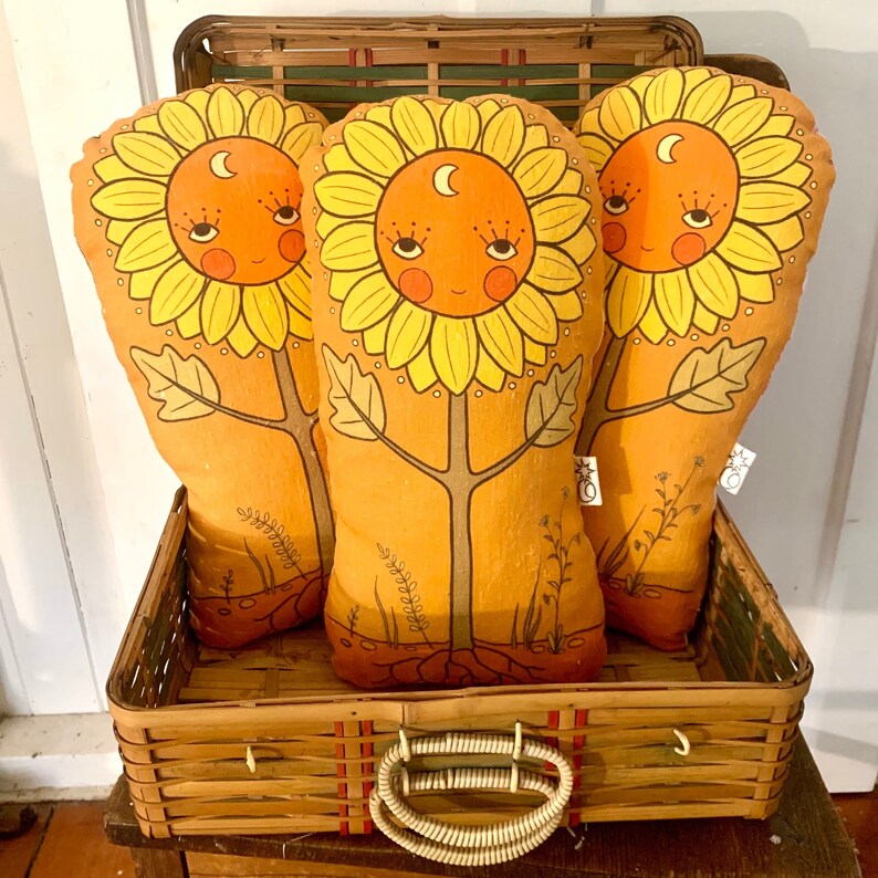 Sunflower friend linen original illustration bohemian plush toy pillow cushion doll flower kids decor