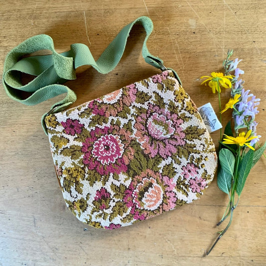 Kids vintage fabric bohemian treasure bag rose floral tapestry ooak unique
