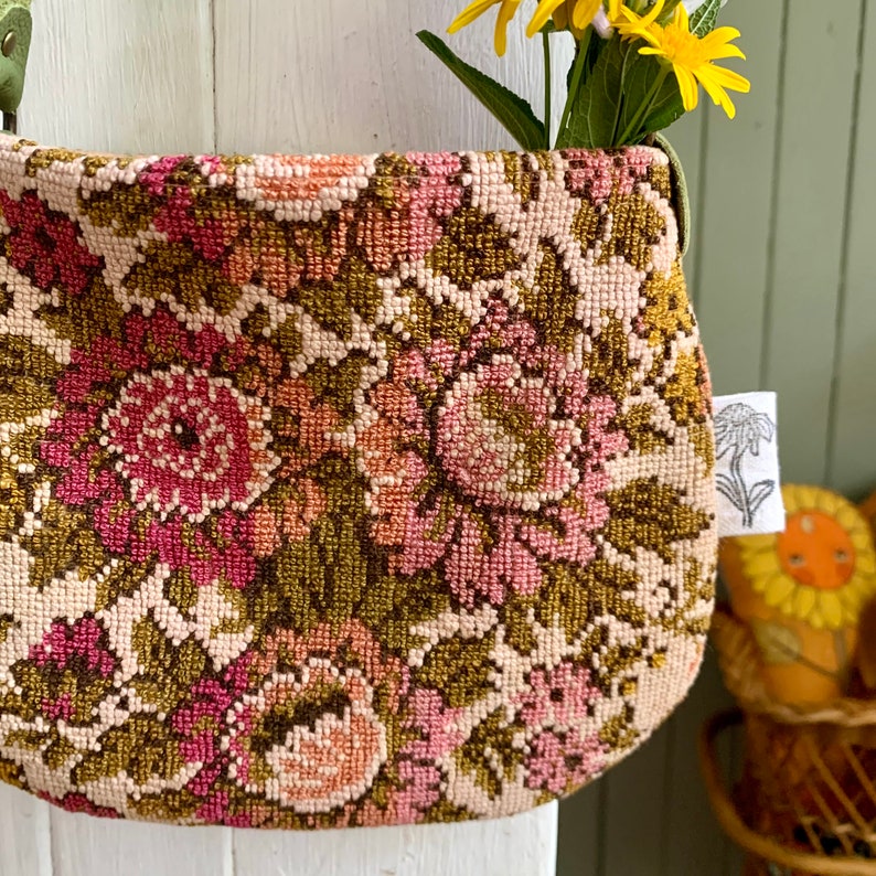 Kids vintage fabric bohemian treasure bag rose floral tapestry ooak unique