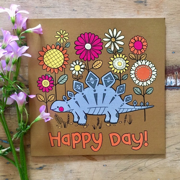 Happy Day! Dino birthday occasion card blank inside