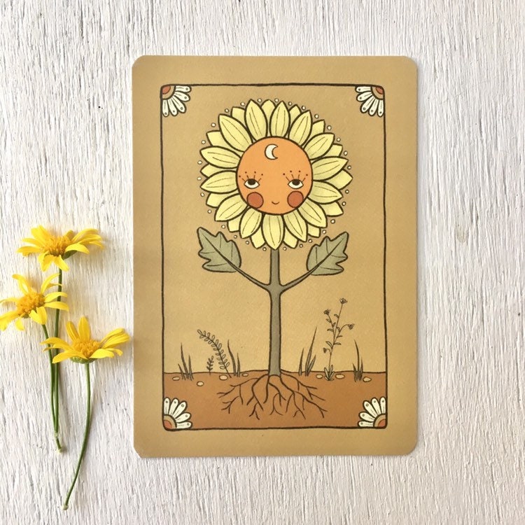 Set of 3 postcards mini prints celestial sunflower van life