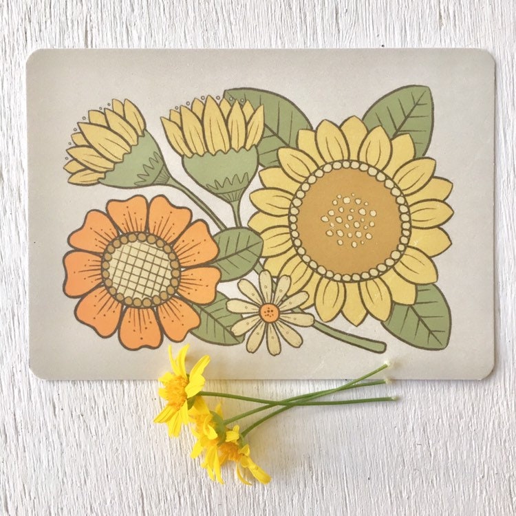 Set of 3 postcards mini prints celestial sunflower van life