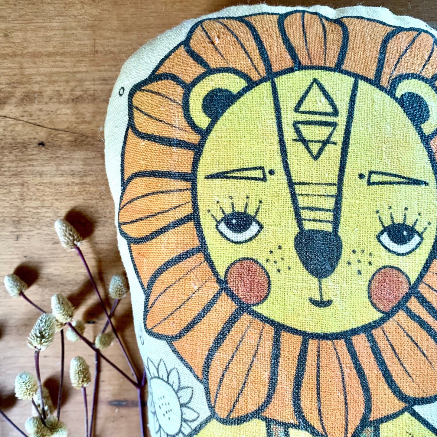 Dandy lion earthy sand natural linen cushion