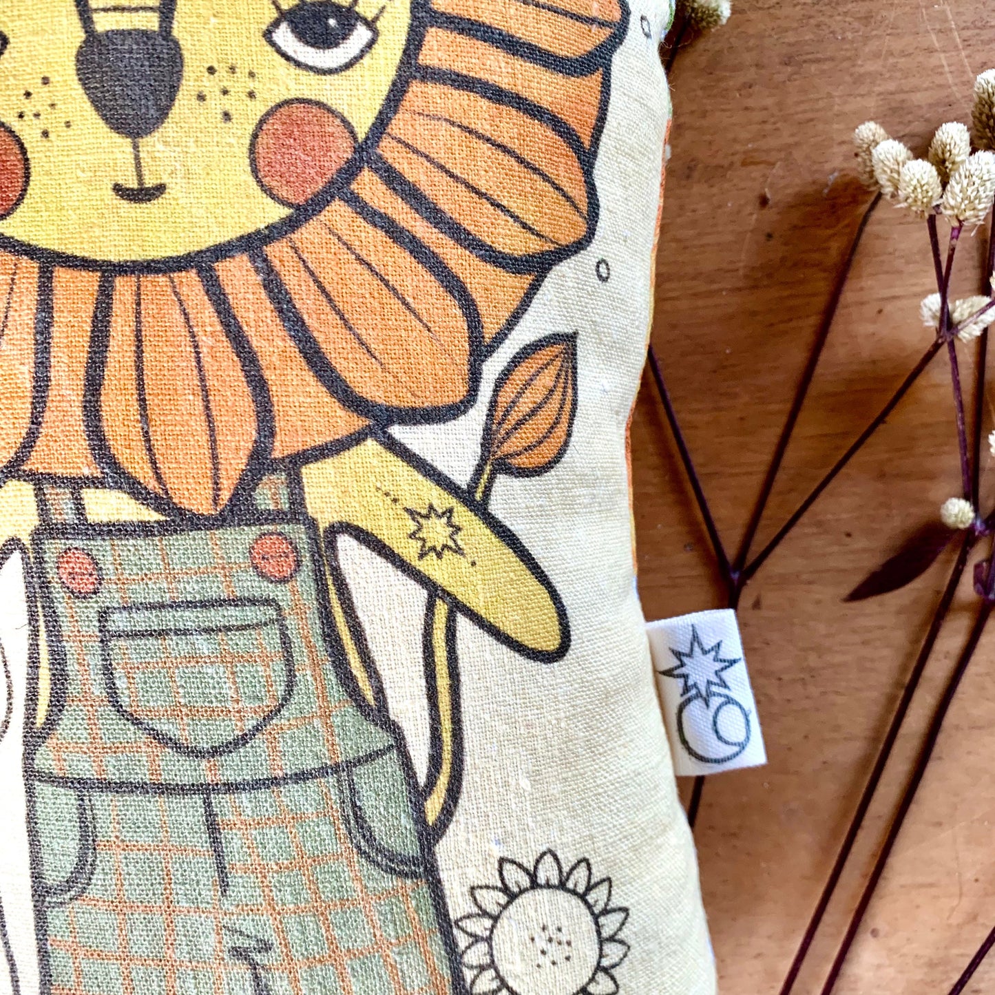 Dandy lion earthy sand natural linen cushion