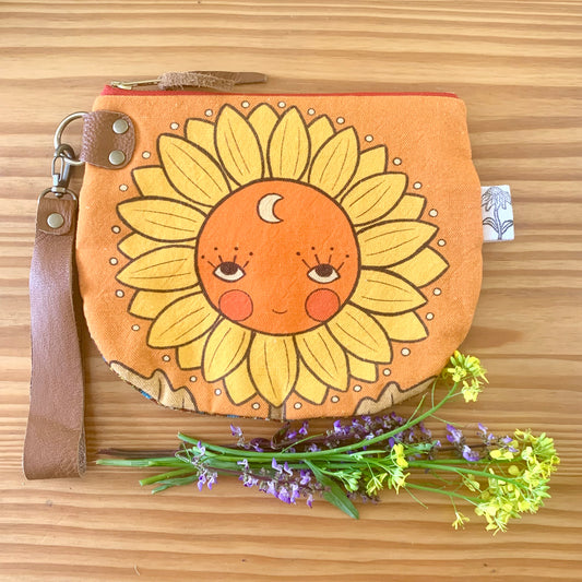 Sunflower face clutch purse
