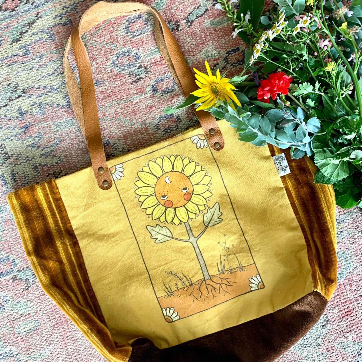 Sunflower face tote bag
