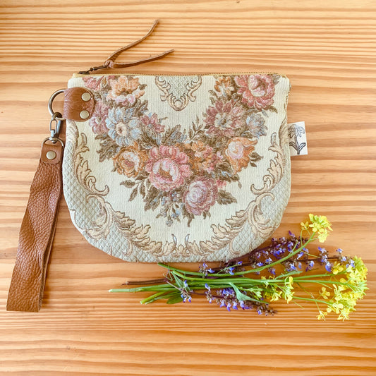 Vintage rose tapestry clutch purse