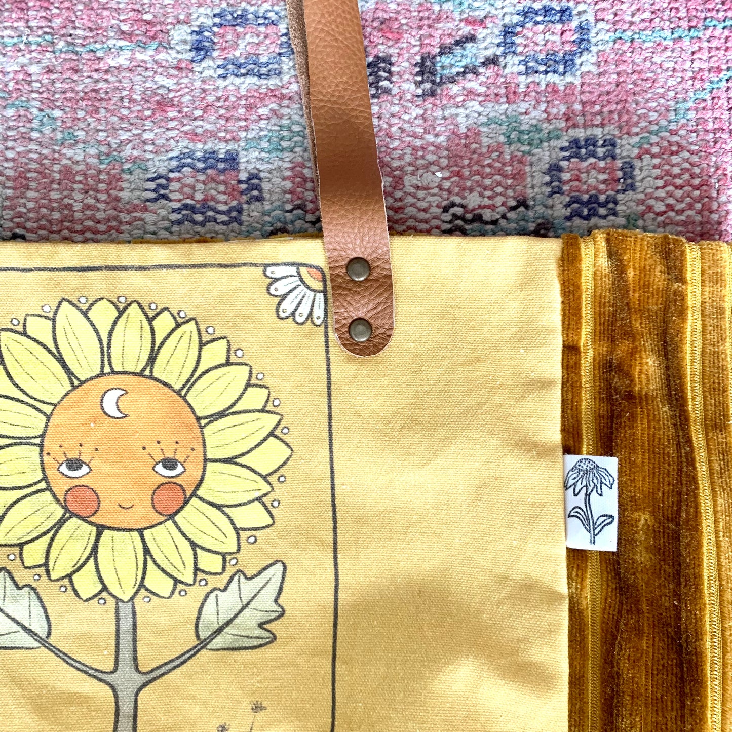 Sunflower face tote bag