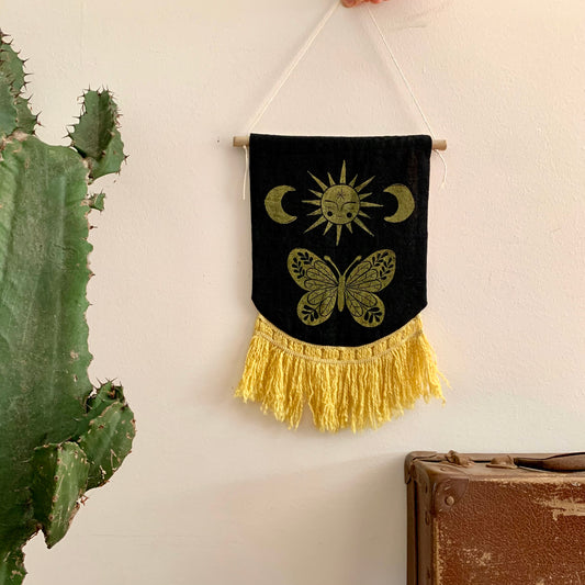 Block printed celestial wall hanging