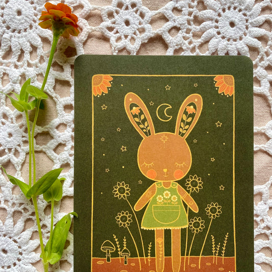 Bunny mini print postcard in moonlight