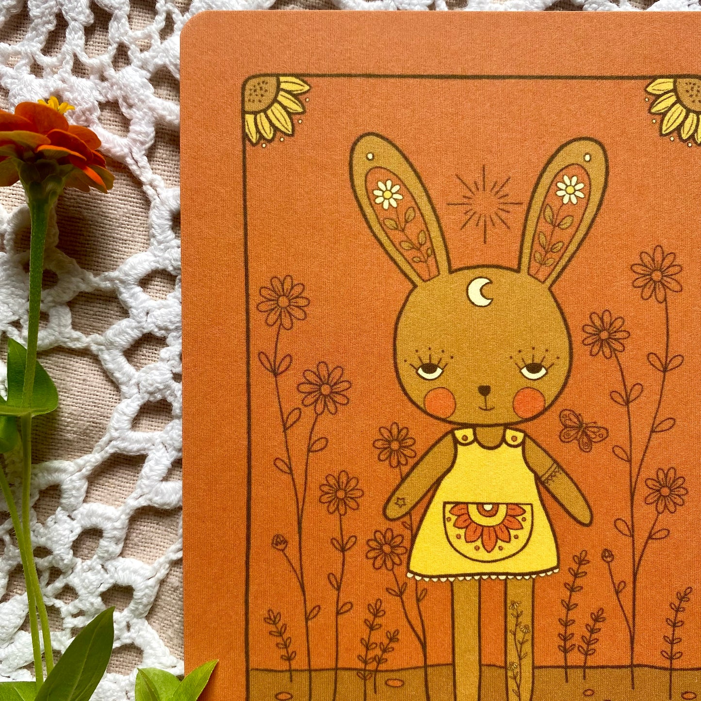 Bunny mini print postcard in sunshine