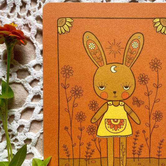 Bunny mini print postcard in sunshine