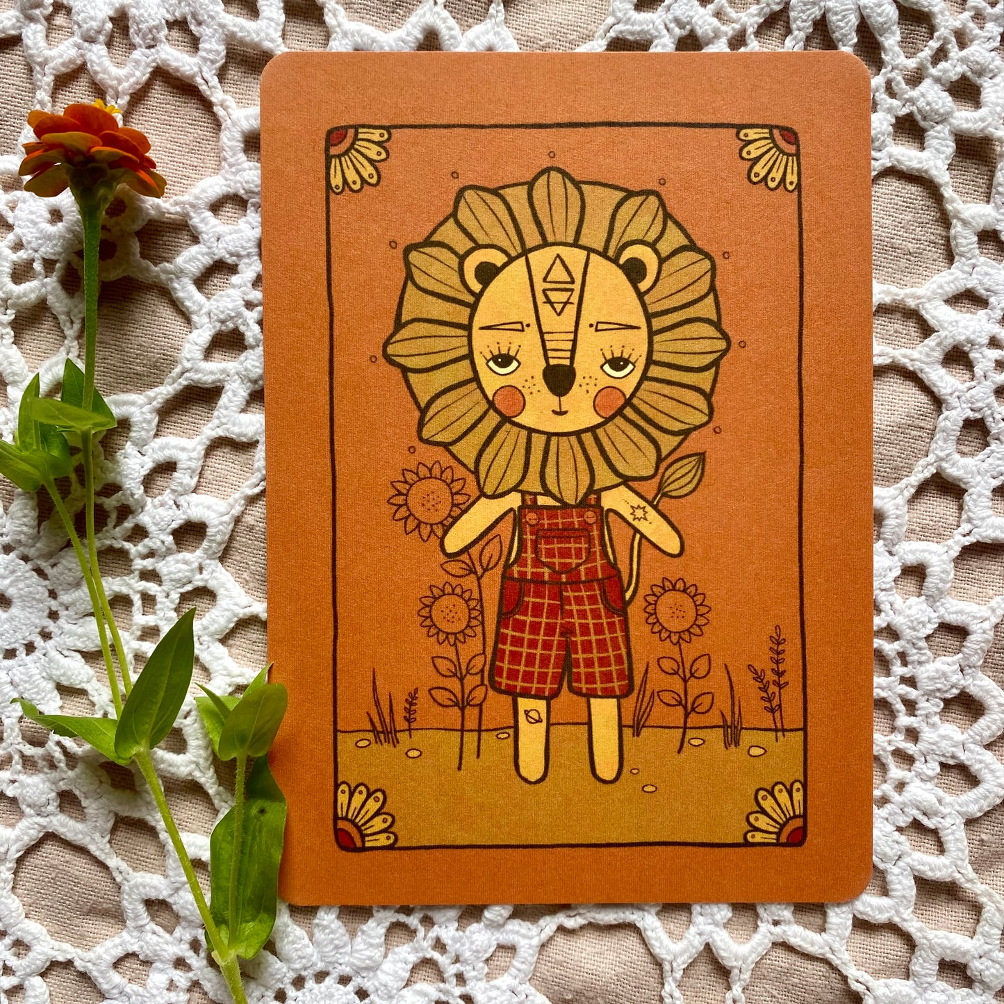 Lion mini print postcard in ochre