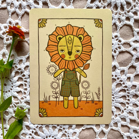 Lion mini print postcard in sand