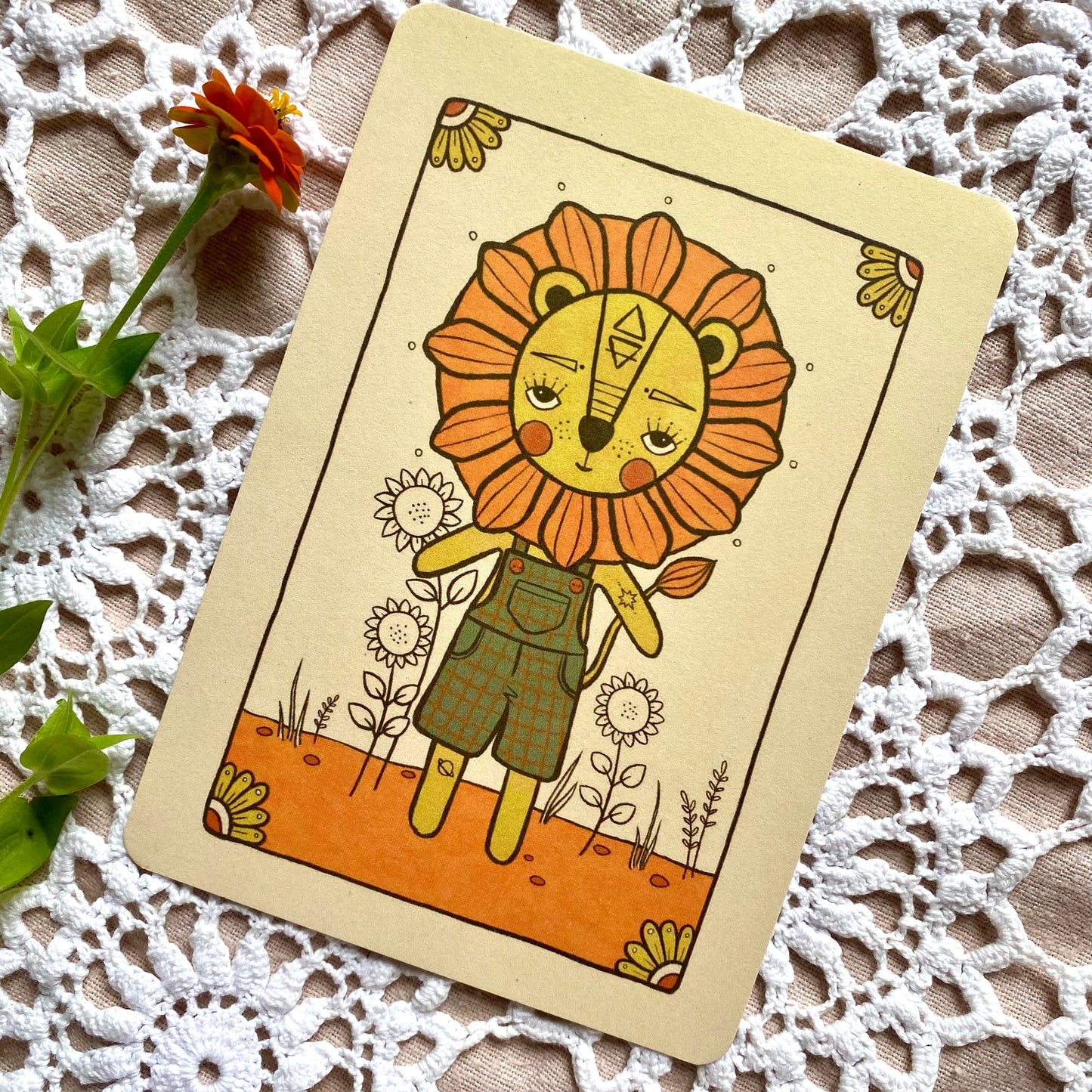 Lion mini print postcard in sand