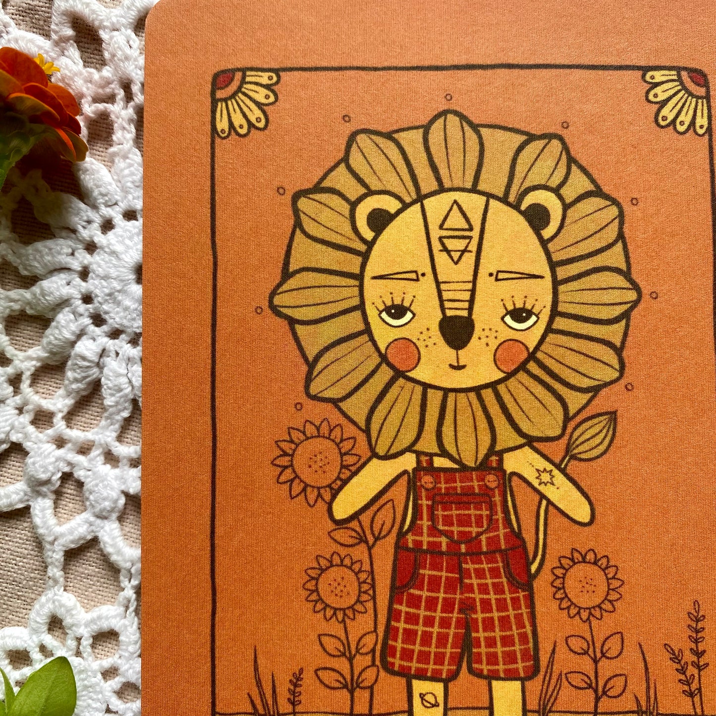 Lion mini print postcard in ochre