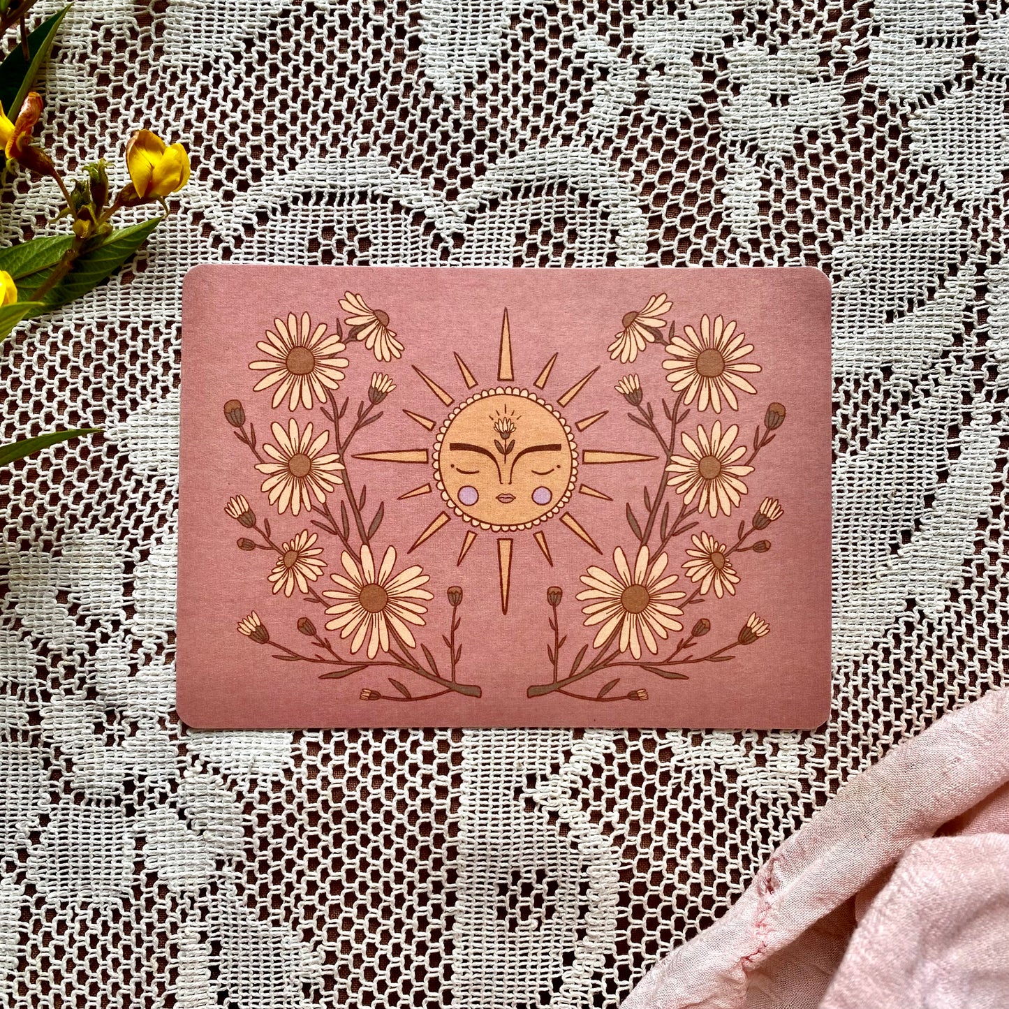 Sun daisy celestial postcard mini print