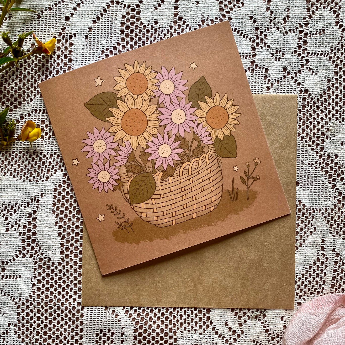 Basket of sunflowers and daisies - blank card