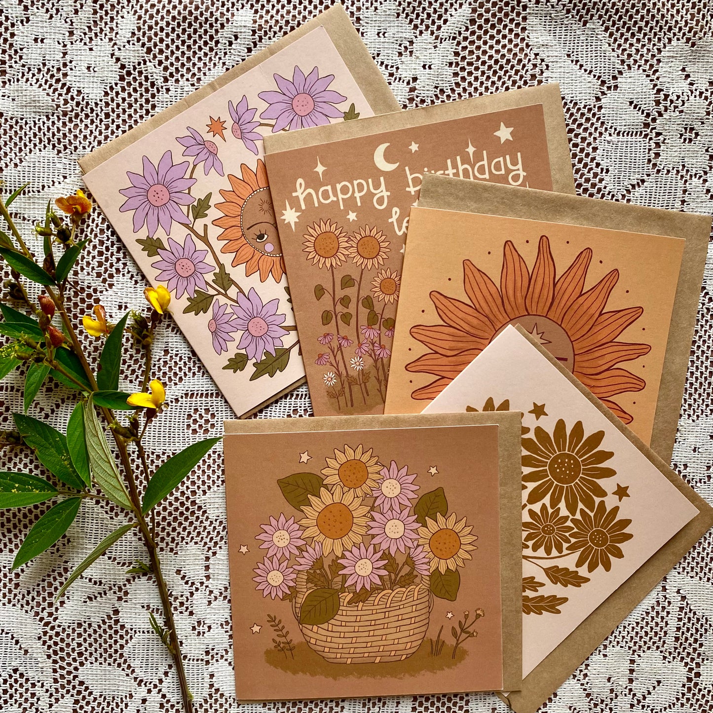 Basket of sunflowers and daisies - blank card