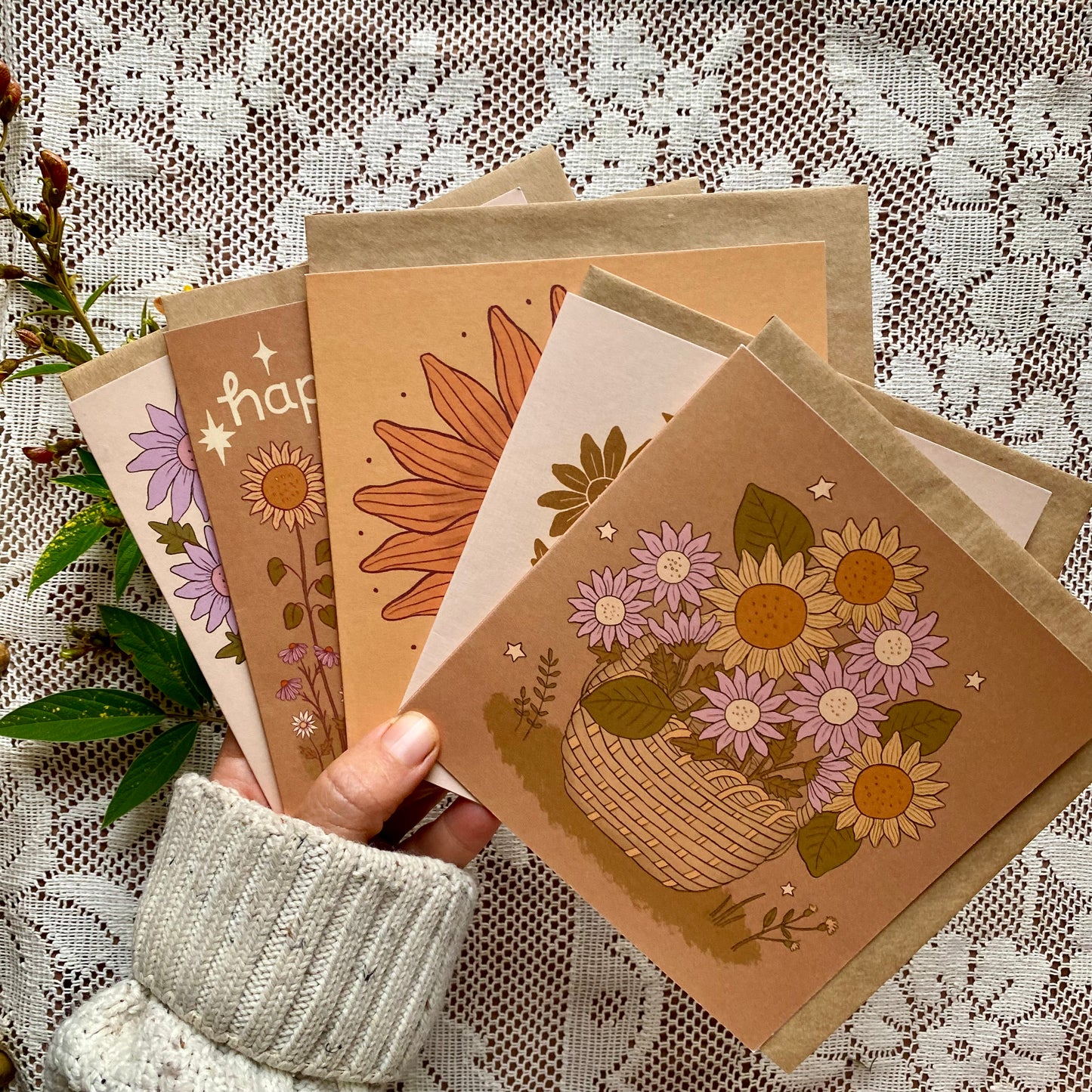 Basket of sunflowers and daisies - blank card