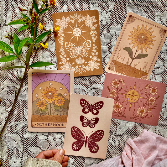 butterfly folk earthy postcard mini print