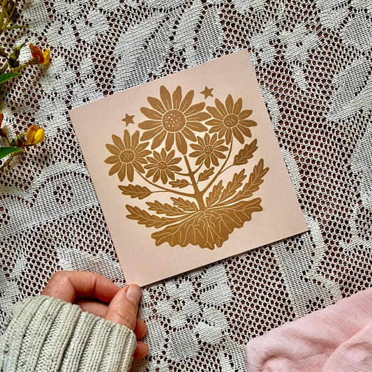 Grounded - earthy toned sunflower blank card