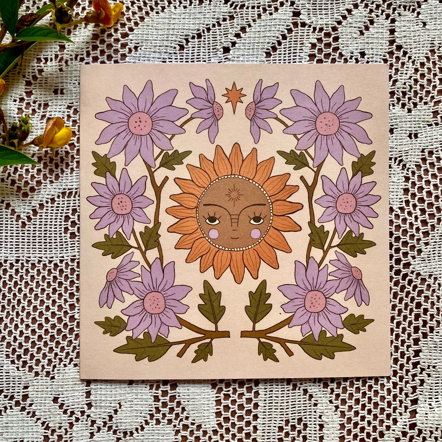 Collection of 5 earthy toned celestial sunflower greeting cards