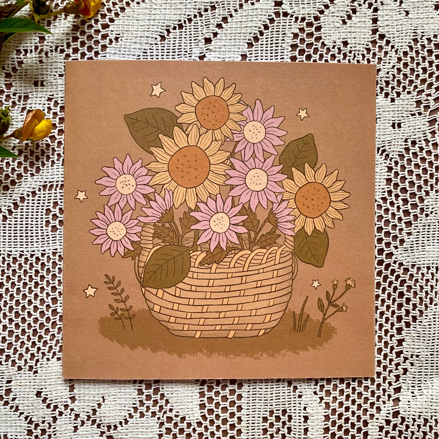 Basket of sunflowers and daisies - blank card