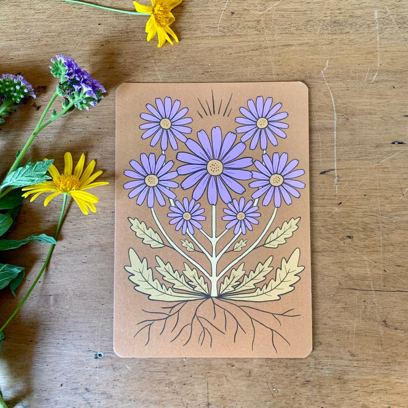 Wild daisy in ochre bohemian botanical postcard