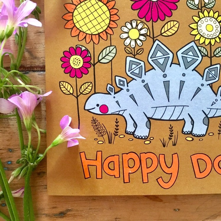 Happy Day! Dino birthday occasion card blank inside