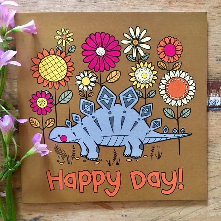 Happy Day! Dino birthday occasion card blank inside