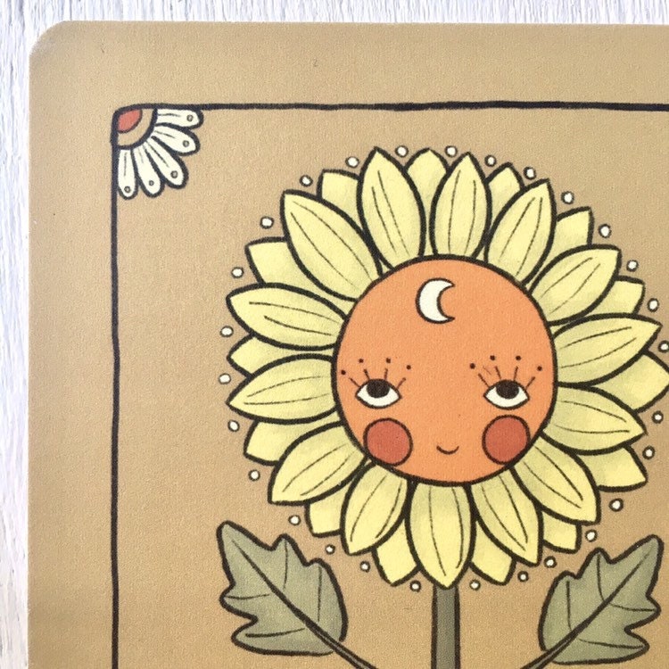 Sunflower face bohemian tarot postcard mini print