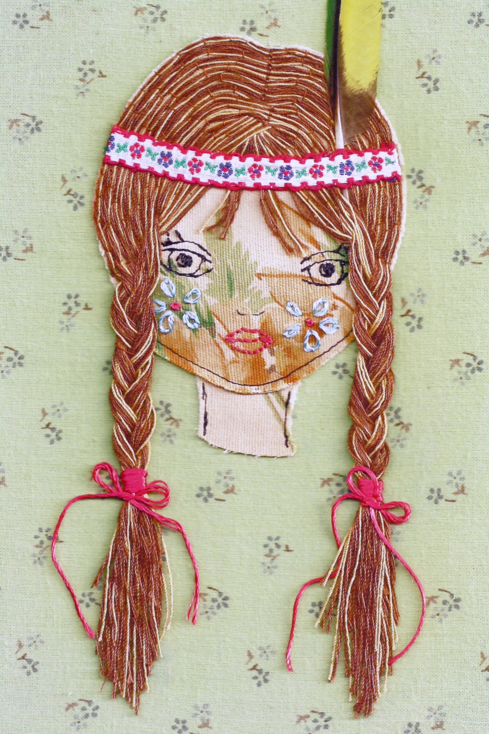 Indian girl stitched collage art print illustration