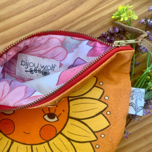 Sunflower face clutch purse