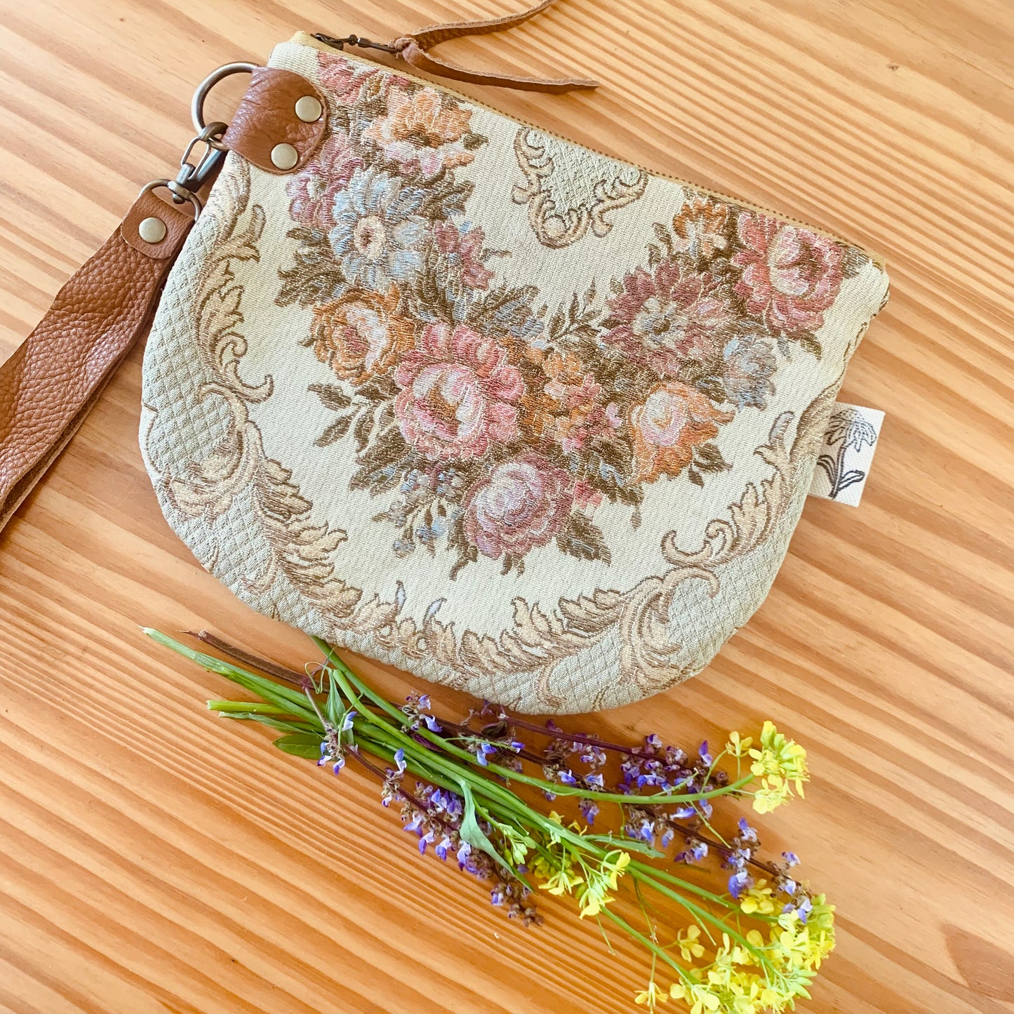 Vintage rose tapestry clutch purse