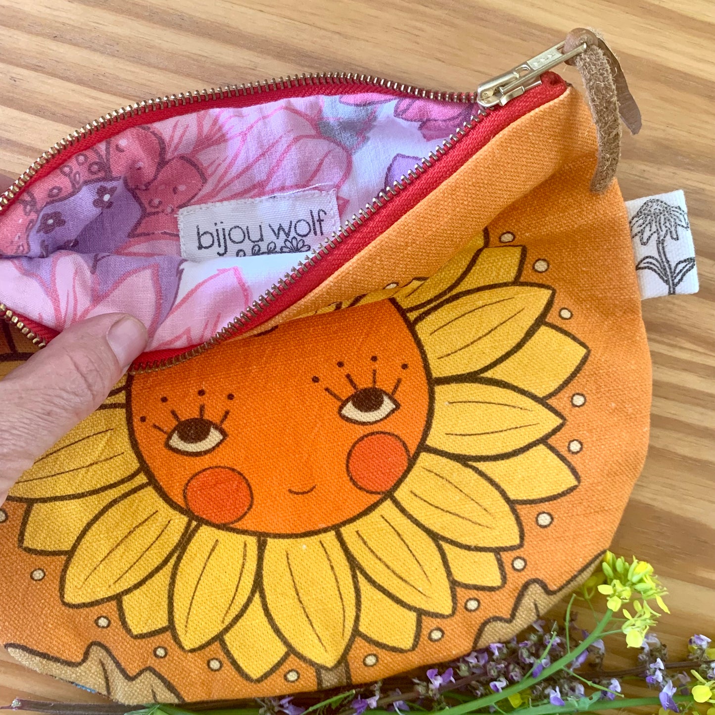 Sunflower face clutch purse