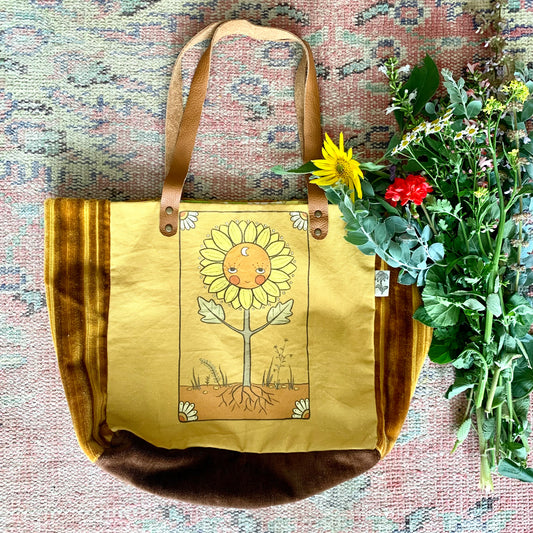 Sunflower face tote bag