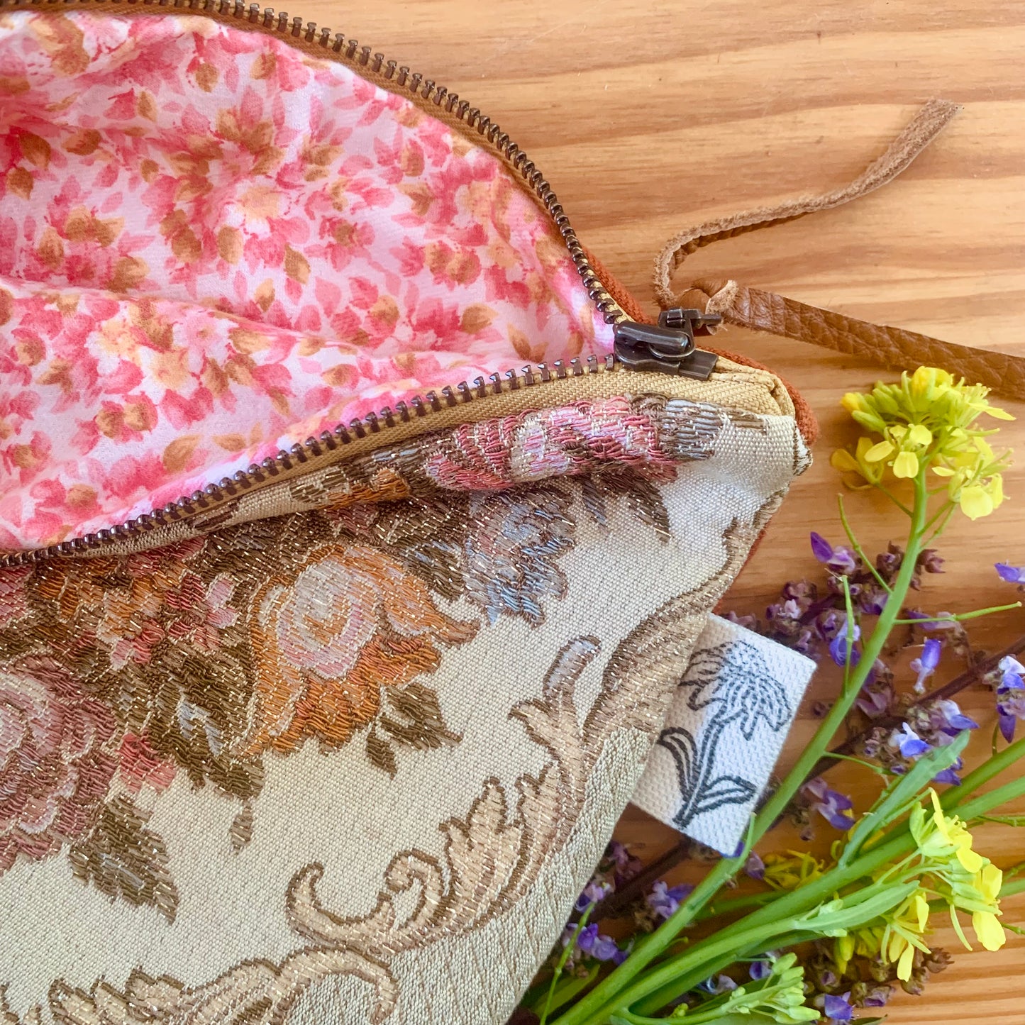 Vintage rose tapestry clutch purse